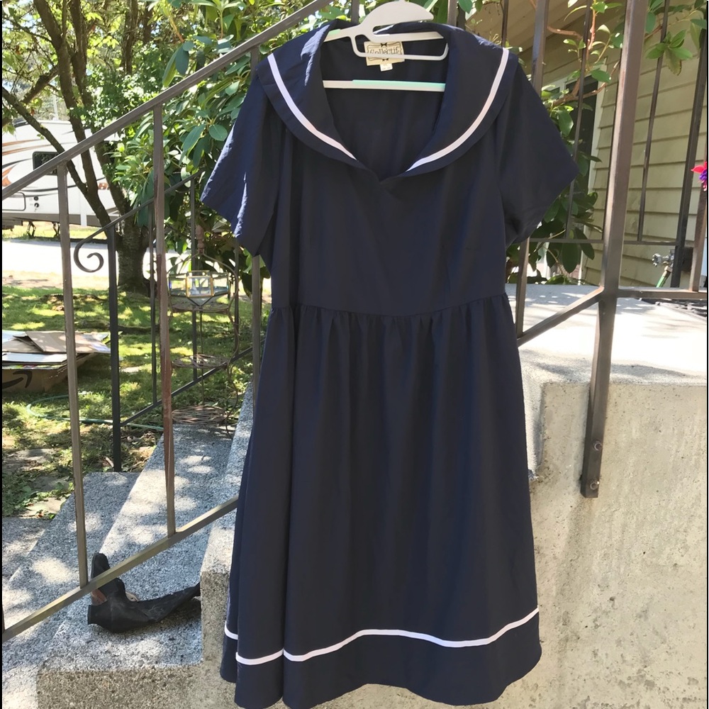 Collectif Navy Blue Sailor Dress Size UK 22 US 18